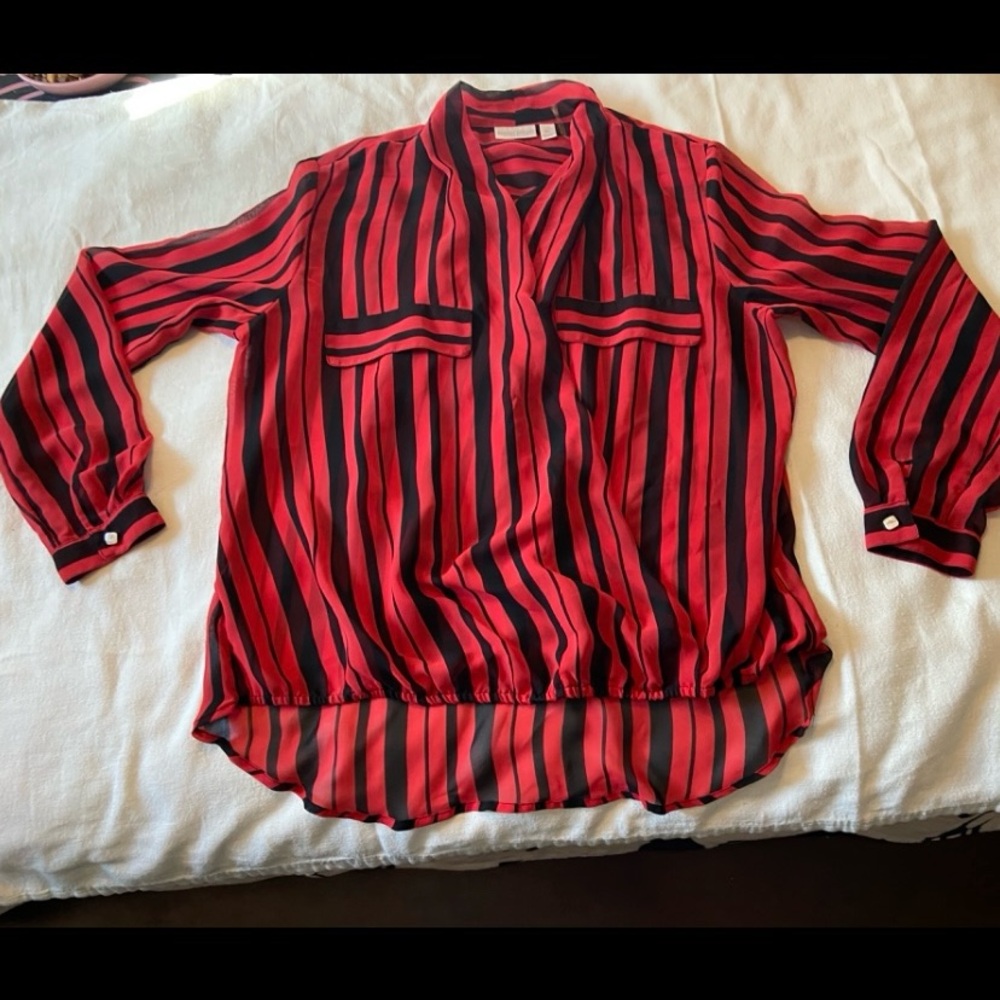 Sheer Blouse Black and red stripe size XL